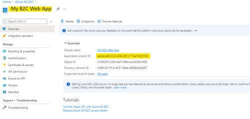 Make note of the new application client ID