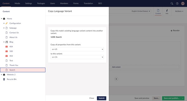 Copy node's existing language variant content into another variant